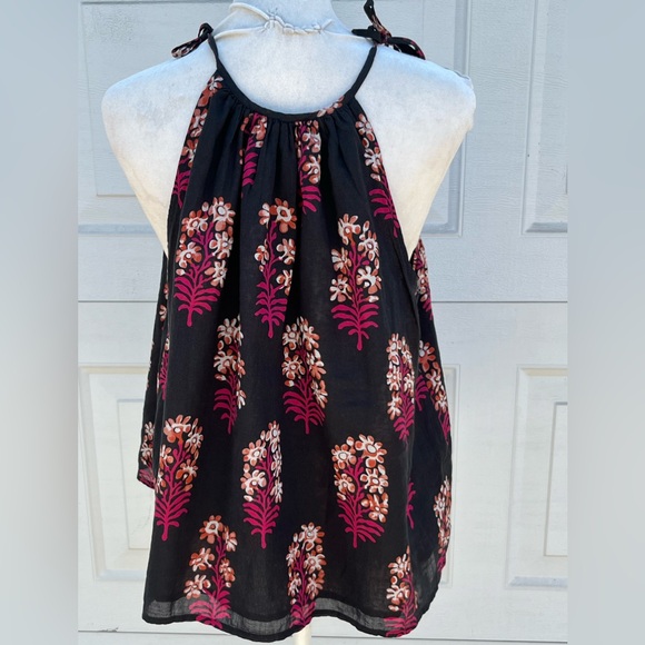 Women's  J.crew Tie-shoulder tank top in cocoa block-print cotton M - Picture 2 of 4